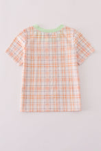 Load image into Gallery viewer, Orange pumpkin embroidery plaid top
