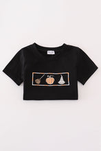 Load image into Gallery viewer, Black Witch pumpkin embroidery top
