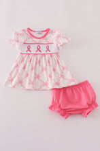 Load image into Gallery viewer, Pink bow tie embroidery ruffle bloomer set
