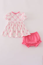 Load image into Gallery viewer, Pink bow tie embroidery ruffle bloomer set
