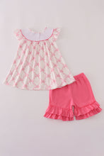 Load image into Gallery viewer, Pink bow tie embroidery ruffle shorts set
