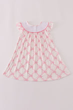 Load image into Gallery viewer, Pink bow tie embroidery ruffle dress
