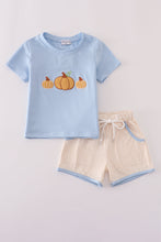Load image into Gallery viewer, Blue pumpkin french knot shorts set
