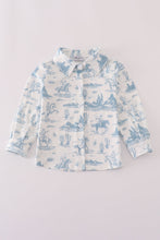 Load image into Gallery viewer, Blue cowboy print button down shirt
