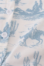 Load image into Gallery viewer, Blue cowboy print button down shirt

