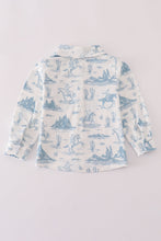 Load image into Gallery viewer, Blue cowboy print button down shirt
