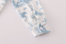 Load image into Gallery viewer, Blue cowboy print button down shirt
