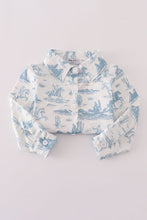 Load image into Gallery viewer, Blue cowboy print button down shirt
