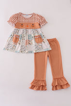 Load image into Gallery viewer, Fall floral print turkey pumpkin embroidery ruffle pants set
