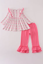 Load image into Gallery viewer, Pink floral print ruffle pants set
