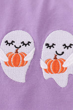 Load image into Gallery viewer, Purple ghost pumpkin embroidery ruffle top
