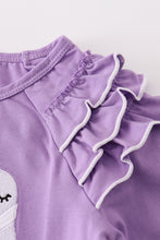 Load image into Gallery viewer, Purple ghost pumpkin embroidery ruffle top
