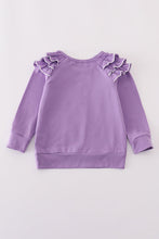 Load image into Gallery viewer, Purple ghost pumpkin embroidery ruffle top
