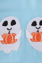 Load image into Gallery viewer, Blue ghost pumpkin embroidery top
