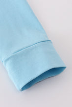 Load image into Gallery viewer, Blue ghost pumpkin embroidery top
