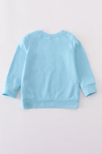 Load image into Gallery viewer, Blue ghost pumpkin embroidery top
