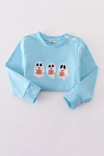 Load image into Gallery viewer, Blue ghost pumpkin embroidery top
