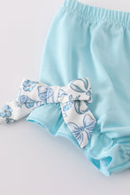 Load image into Gallery viewer, Blue bow &amp; lace print ruffle bloomer set
