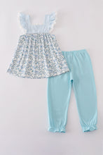 Load image into Gallery viewer, Blue bow &amp; lace print ruffle pants set
