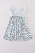 Load image into Gallery viewer, Blue bow &amp; lace print ruffle dress
