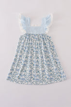 Load image into Gallery viewer, Blue bow &amp; lace print ruffle dress
