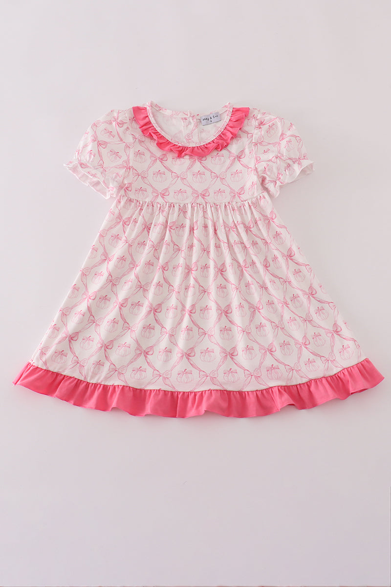 Pink bow tie pumpkin print dress