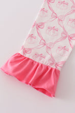 Load image into Gallery viewer, Pink bow tie pumpkin print ruffle pajamas set
