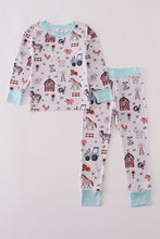 Load image into Gallery viewer, Blue family farm pajamas bamboo pants set
