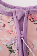 Load image into Gallery viewer, Purple floral print bamboo pajamas romper
