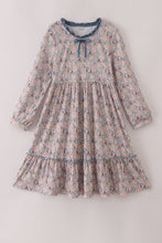 Load image into Gallery viewer, Blue floral print ruffle mom dress
