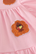 Load image into Gallery viewer, Pink turkey pumpkin sequin tiered ruffle dress
