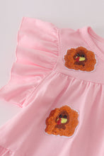 Load image into Gallery viewer, Pink turkey pumpkin sequin tiered ruffle dress
