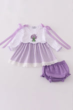 Load image into Gallery viewer, Lavender ribbon lace embroidery gingham bloomer set
