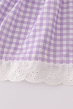 Load image into Gallery viewer, Lavender ribbon lace embroidery gingham bloomer set
