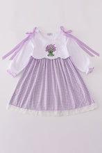 Load image into Gallery viewer, Lavender ribbon lace embroidery gingham dress
