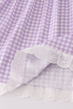 Load image into Gallery viewer, Lavender ribbon lace embroidery gingham dress
