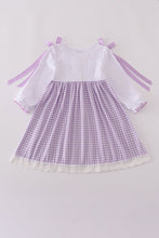 Load image into Gallery viewer, Lavender ribbon lace embroidery gingham dress
