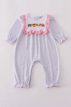 Load image into Gallery viewer, Purple puppy french knot stripe romper
