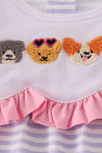 Load image into Gallery viewer, Purple puppy french knot stripe romper
