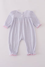 Load image into Gallery viewer, Purple puppy french knot stripe romper
