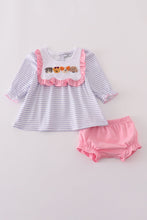 Load image into Gallery viewer, Purple puppy french knot stripe bloomer set
