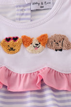 Load image into Gallery viewer, Purple puppy french knot stripe bloomer set

