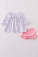 Load image into Gallery viewer, Purple puppy french knot stripe bloomer set
