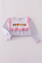 Load image into Gallery viewer, Purple puppy french knot stripe pants set
