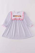 Load image into Gallery viewer, Purple puppy french knot stripe dress
