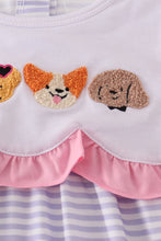 Load image into Gallery viewer, Purple puppy french knot stripe dress
