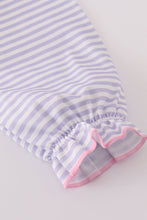 Load image into Gallery viewer, Purple puppy french knot stripe dress
