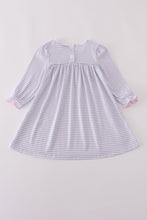 Load image into Gallery viewer, Purple puppy french knot stripe dress
