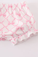 Load image into Gallery viewer, Pink bow smocked bloomer set
