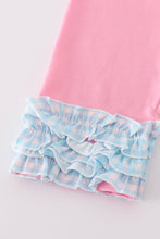 Load image into Gallery viewer, Blue farm embroidery gingham ruffle pants set
